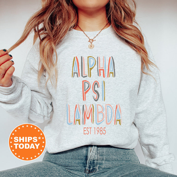Alpha Psi Lambda Pastel Stencil Coed Sweatshirt | APsi Sweatshirt | Coed Fraternity Hoodie | Bid Day Gift | College Greek Apparel _ 8833g