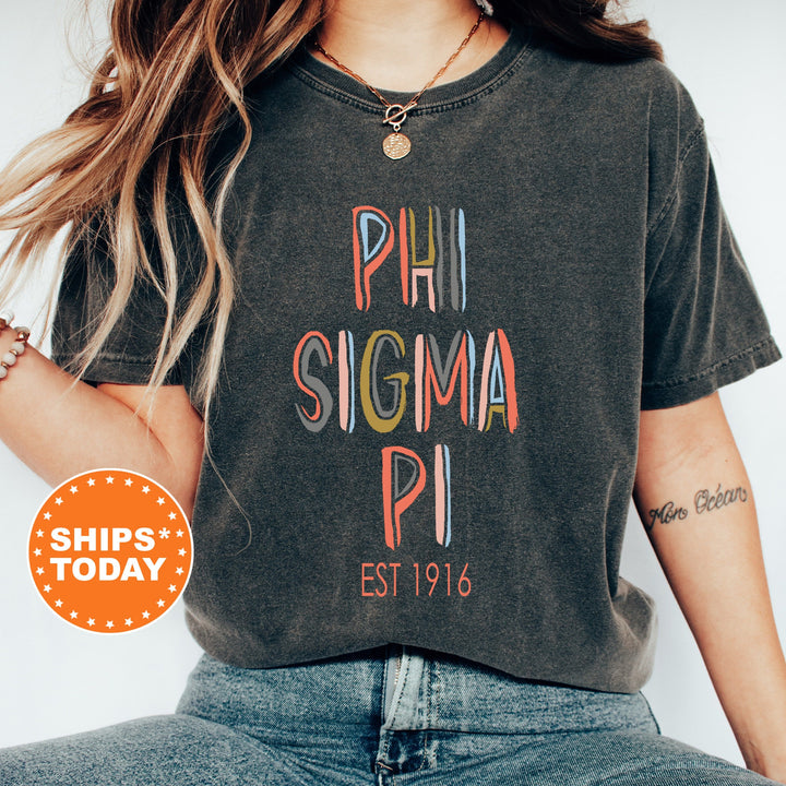Phi Sigma Pi Pastel Stencil Coed T-Shirt | Phi Sigma Pi Comfort Colors Shirt | Bid Day Gift | Honor Fraternity Shirt | Greek Apparel _ 8842g