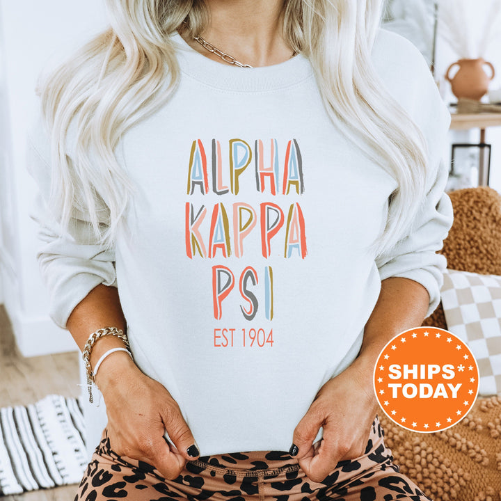 Alpha Kappa Psi Pastel Stencil Coed Sweatshirt | AKPsi Hoodie | Greek Apparel | Coed Fraternity Sweatshirt | AKPsi Recruitment Gift _ 8831g