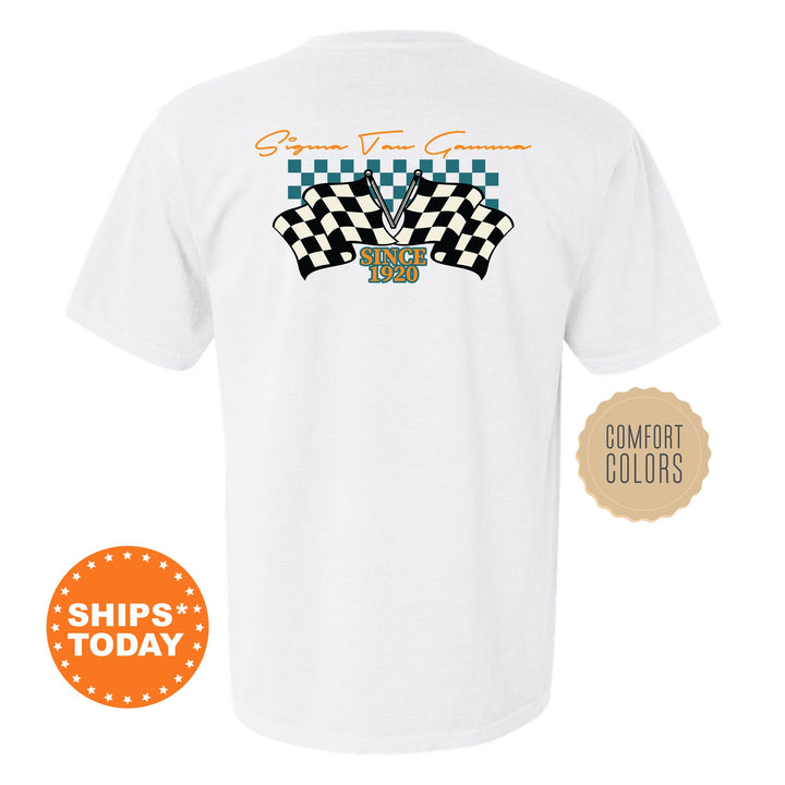 Sigma Tau Gamma Race Banner Fraternity T-Shirt | Sig Tau Comfort Colors Tees | Bid Day | Rush Pledge Shirt | Custom Greek Apparel _ 11945g