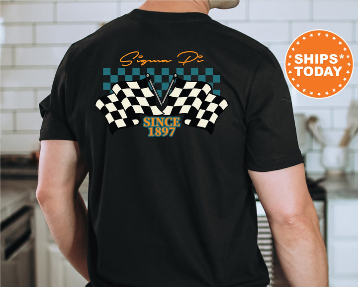 Sigma Pi Race Banner Fraternity T-Shirt | Sigma Pi Comfort Colors Tees | Bid Day Gift | Rush Pledge Shirt | Custom Greek Apparel _ 11944g