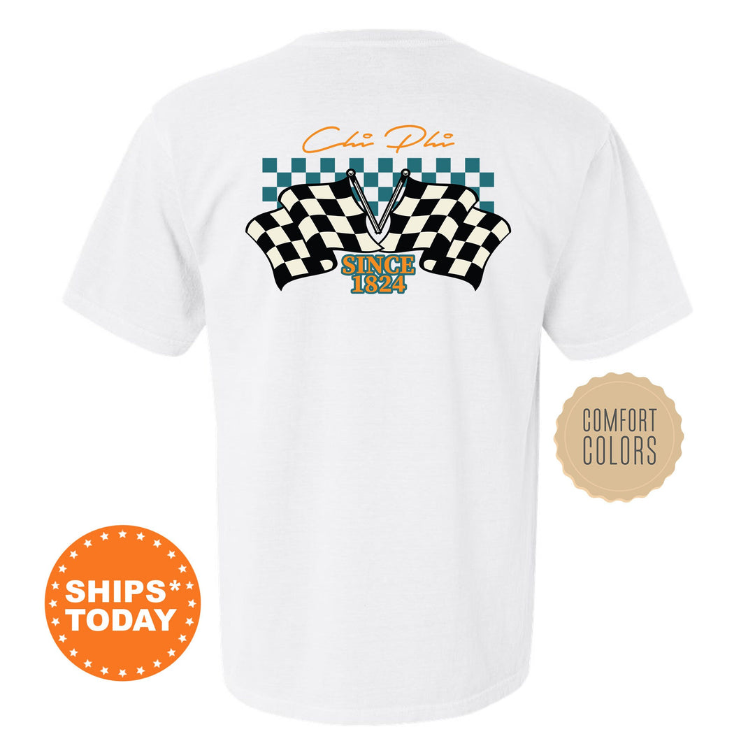 Chi Phi Race Banner Fraternity T-Shirt | Chi Phi Comfort Colors Tees | Bid Day Gift | Rush Pledge Shirt | Custom Greek Apparel _ 11924g