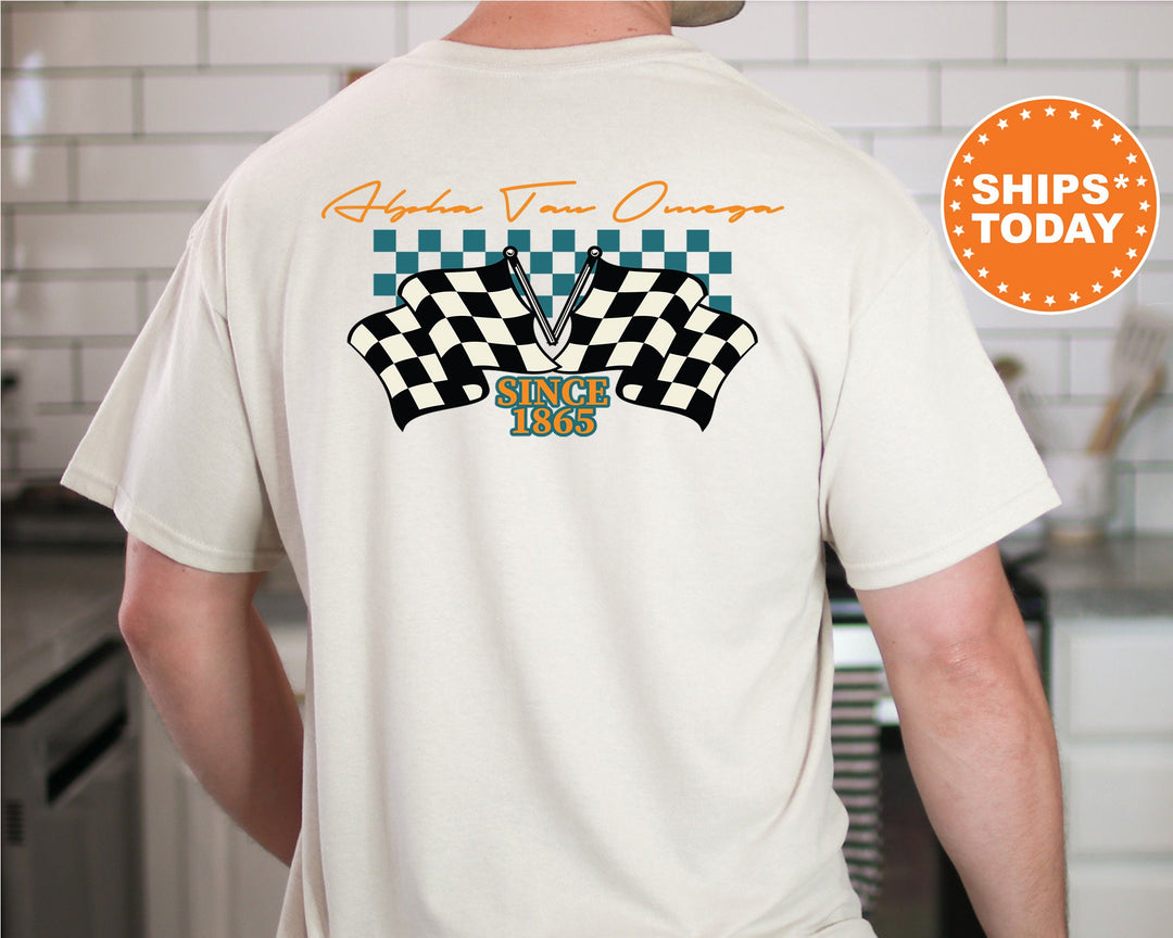 Alpha Tau Omega Race Banner Fraternity T-Shirt | ATO Comfort Colors Tees | Bid Day Gift | Rush Pledge Shirt | Custom Greek Apparel _ 11922g