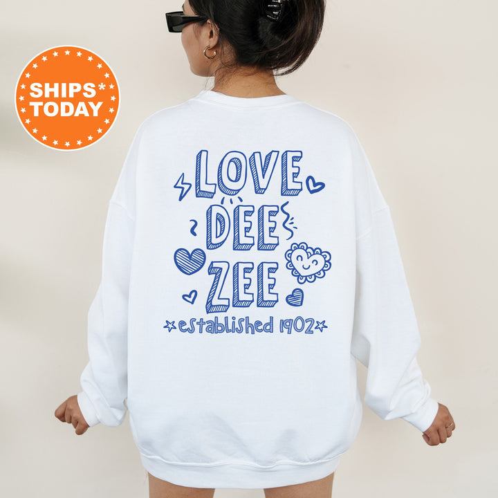 Delta Zeta Drawscape Sorority Sweatshirt | Dee Zee Doodle Font Sorority Crewneck | Big Little Reveal Gifts | Trendy Sorority Hoodie