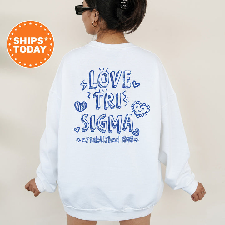 Sigma Sigma Sigma Drawscape Sorority Sweatshirt | Tri Sigma Doodle Font Sorority Crewneck | Big Little Reveal | Trendy Sorority Hoodie