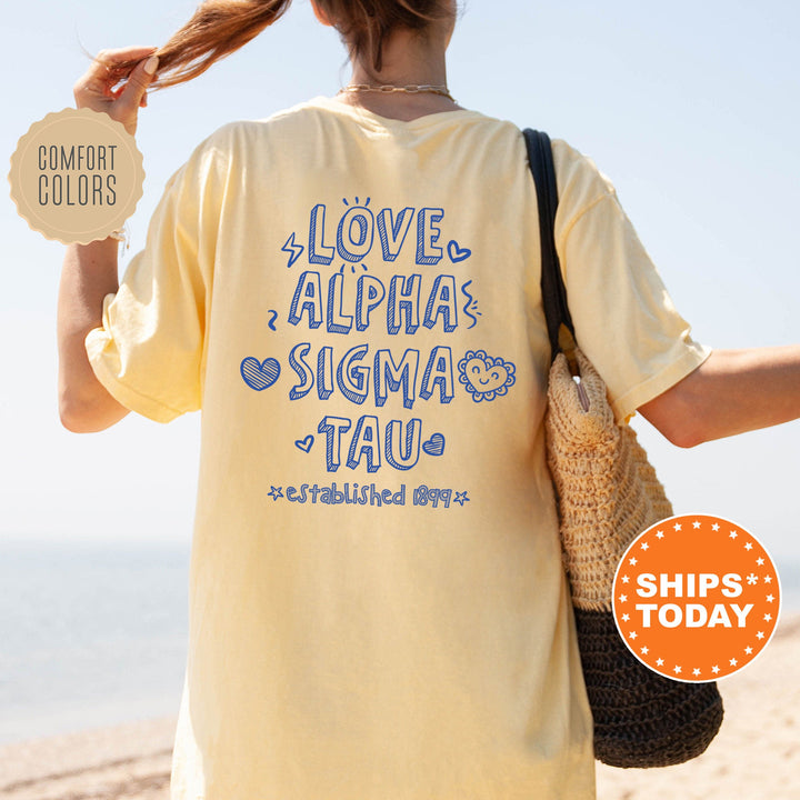 Alpha Sigma Tau Drawscape Sorority T-Shirt | Doodle Font Shirt | Big Little Sorority | Greek Life Shirt | Comfort Colors Shirt _ 16439g