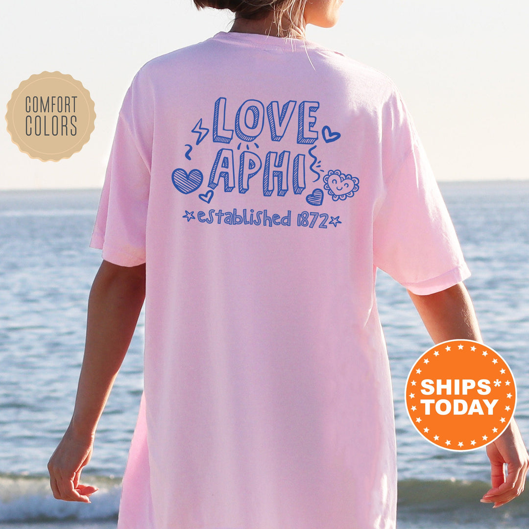 Alpha Phi Drawscape Sorority T-Shirt | APHI Doodle Font Shirt | Big Little Reveal | Greek Life Shirt | Comfort Colors Shirt | Sorority Gift _ 16437g