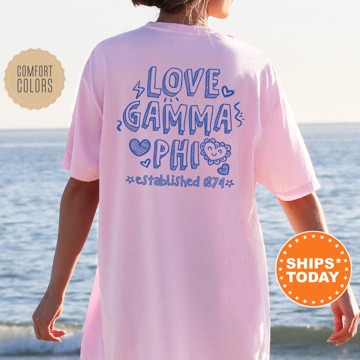 Gamma Phi Beta Drawscape Sorority T-Shirt | Gamma Phi Doodle Font Shirt | Big Little Reveal Gift | Greek Life Shirt | Comfort Colors Shirt _ 16446g