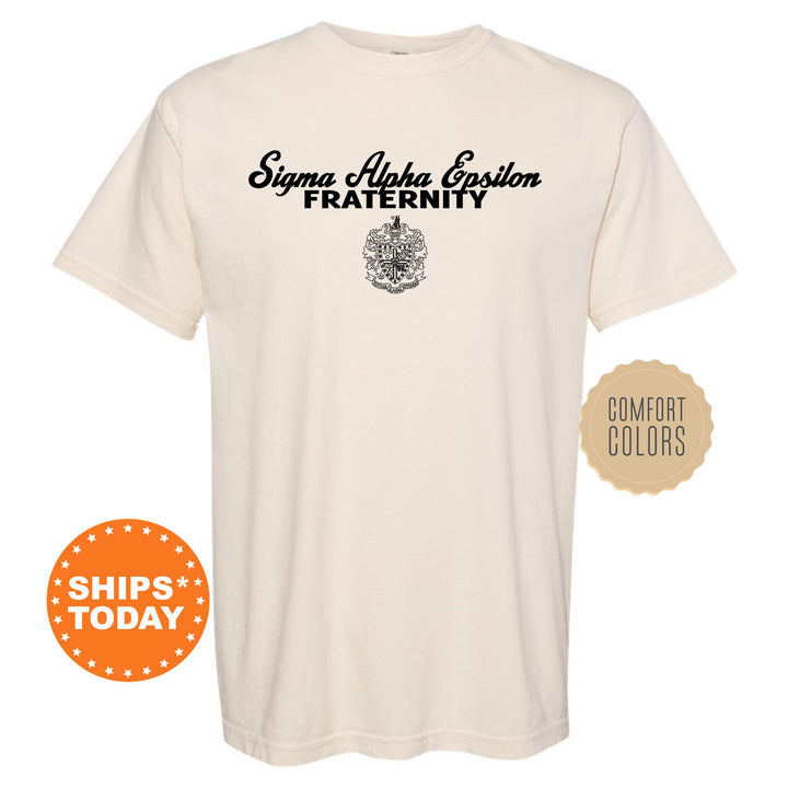Sigma Alpha Epsilon Simple Crest Fraternity T-Shirt | SAE Crest Shirt | Rush Pledge Shirt | Frat Bid Day Gift | Comfort Colors Tees _ 9829g