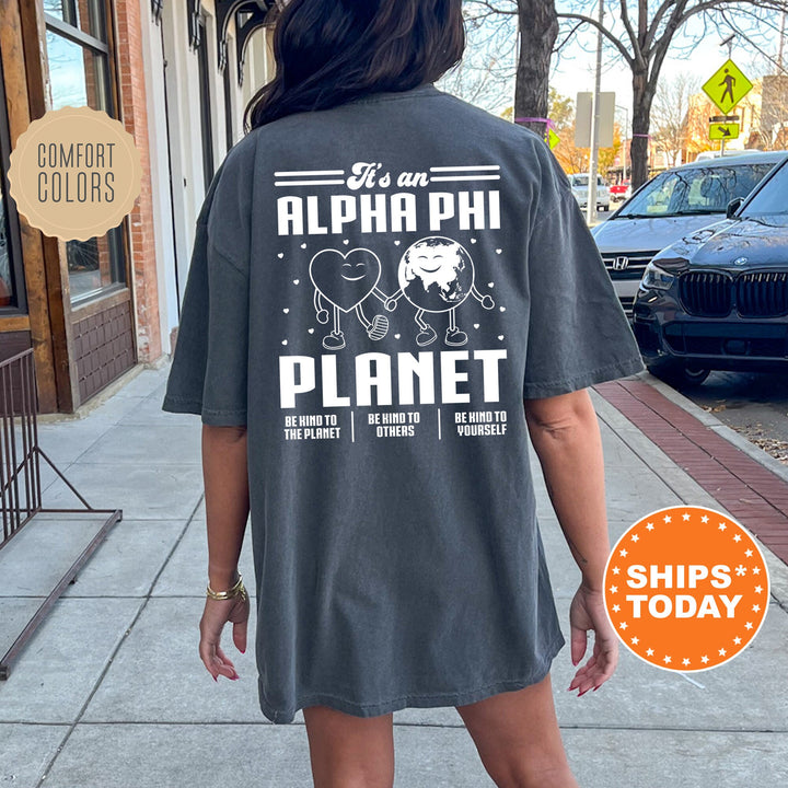 It's An Alpha Phi Planet | APHI Be Kind Sorority T-Shirt | APHI Big Little Reveal Shirt | Custom Greek Apparel | Comfort Colors Shirt _ 16463g