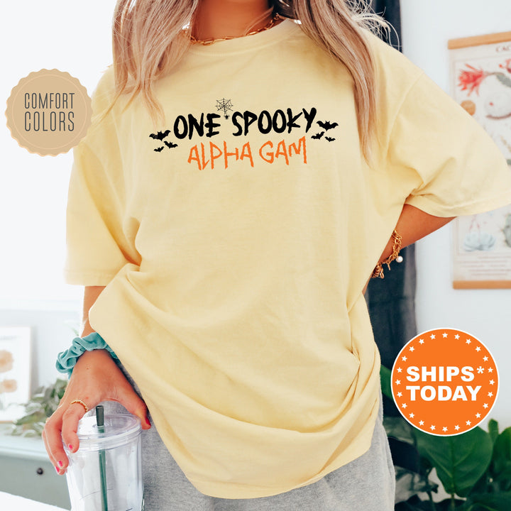 One Spooky Alpha Gam | Alpha Gamma Delta Halloween Sorority T-Shirt | AGD Comfort Colors Shirt | Big Little Gift | Greek Apparel _ 17110g
