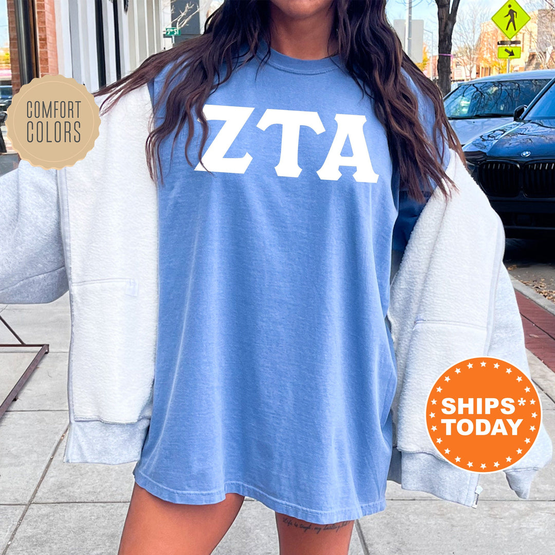 Zeta Tau Alpha Basic Letter Sorority T-Shirt | ZETA Greek Letters Shirt | Sorority Letters | Big Little Gift | Comfort Colors Shirt _ 8371g