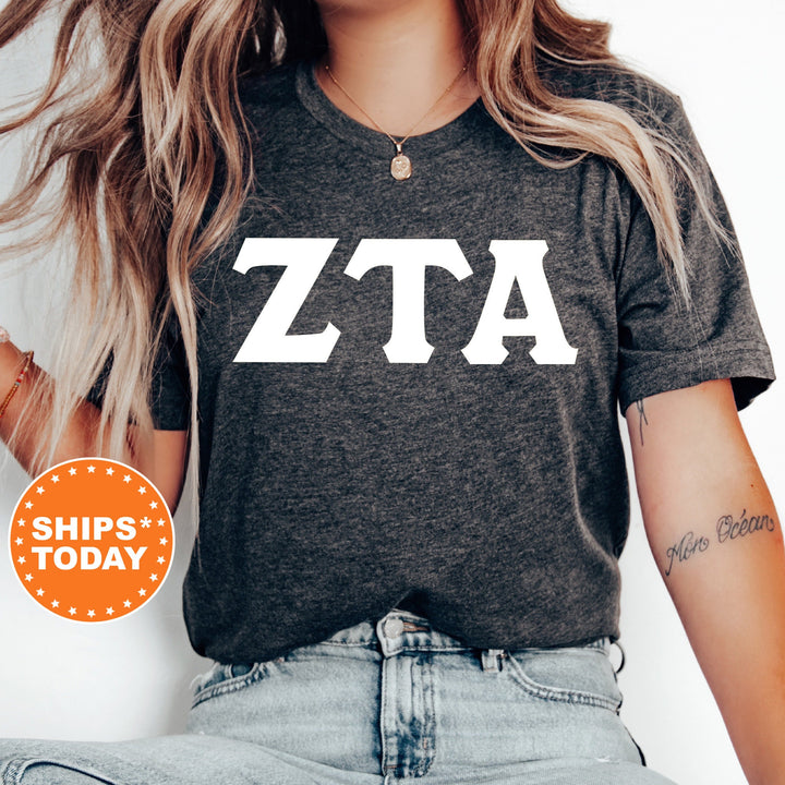 Zeta Tau Alpha Basic Letter Sorority T-Shirt | ZETA Greek Letters Shirt | Sorority Letters | Big Little Gift | Comfort Colors Shirt _ 8371g