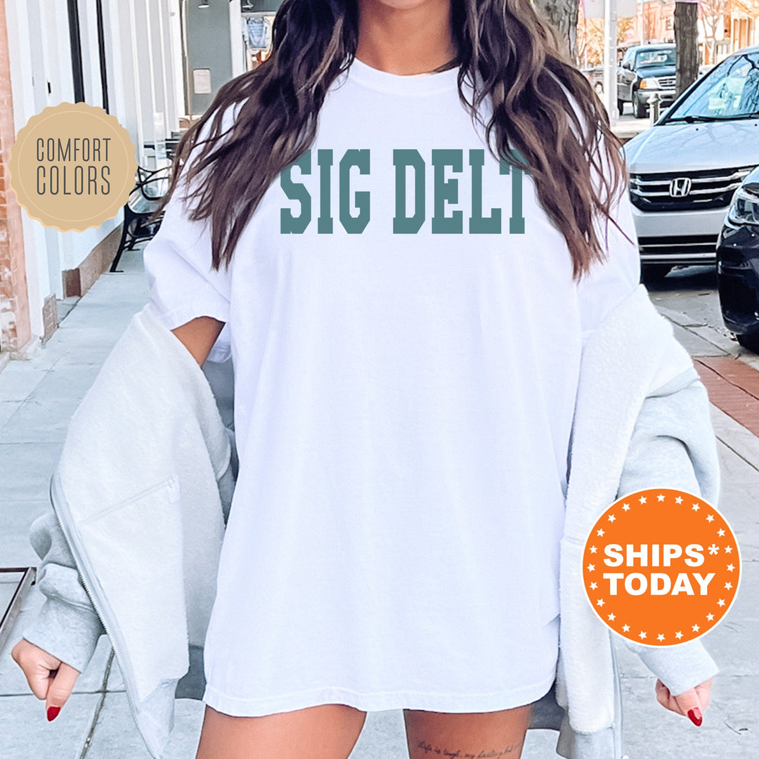Sigma Delta Tau Bold Aqua Sorority T-Shirt | Sig Delt Sorority Letters Shirt | Big Little Shirt | Sorority Gifts | Comfort Colors Shirt _ 5683g