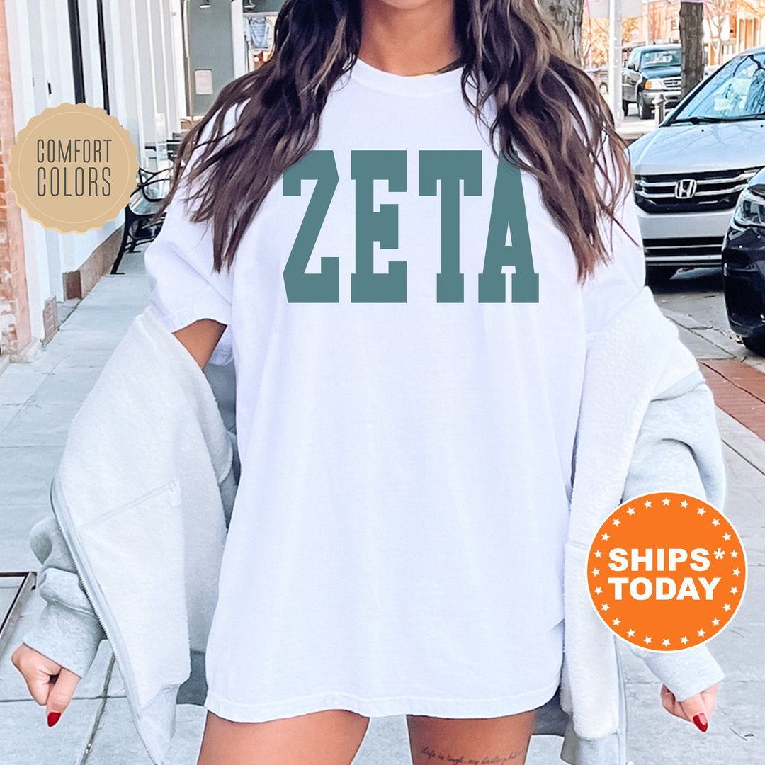 Zeta Tau Alpha Bold Aqua Sorority T-Shirt | ZETA Sorority Letters Shirt | Big Little Reveal Shirt | Sorority Gifts | Comfort Colors Shirt _ 5687g