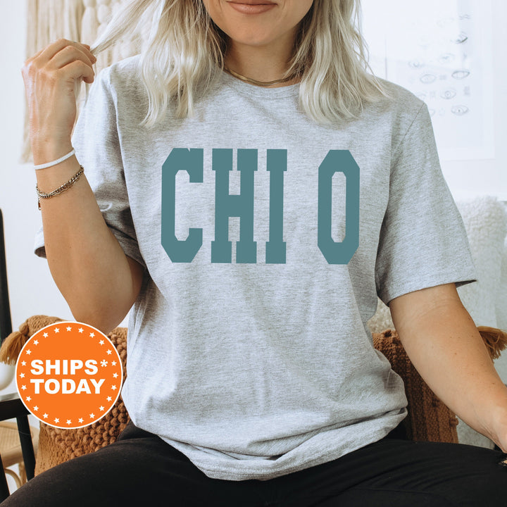 Chi Omega Bold Aqua Sorority T-Shirt | Chi O Sorority Letters Shirt | Big Little Reveal Shirt | Sorority Gifts | Comfort Colors Shirt _ 5671g