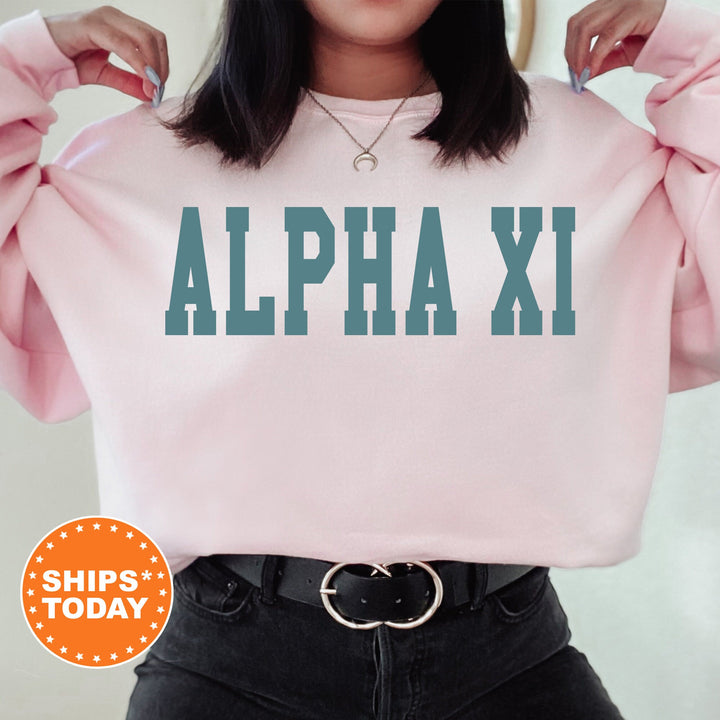 Alpha Xi Delta Bold Aqua Sorority Sweatshirt | Alpha Xi Sorority Letters Crewneck | AXID Sorority Merch | Big Little Gifts | Bid Day Basket