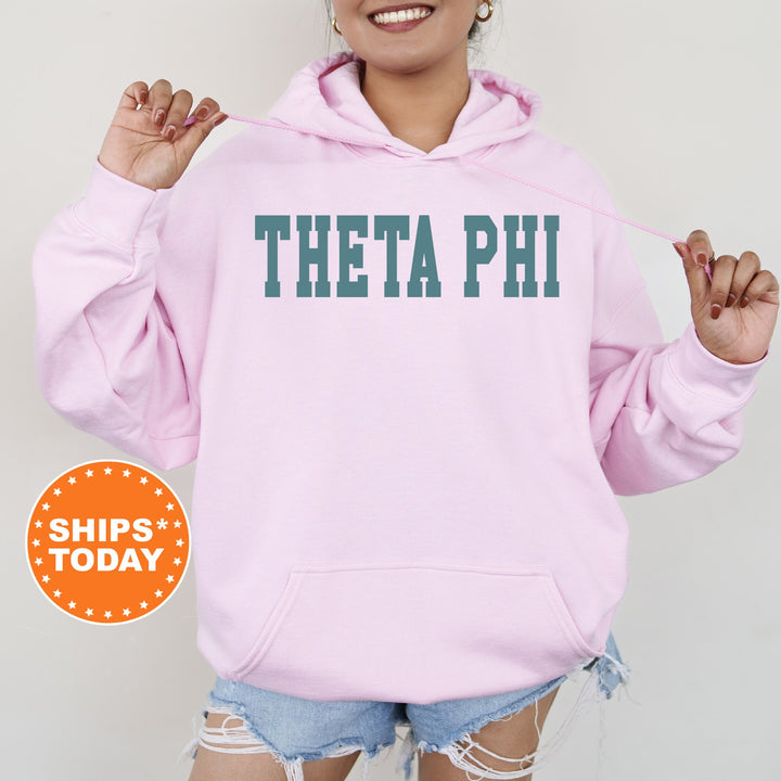Theta Phi Alpha Bold Aqua Sorority Sweatshirt | Theta Phi Sorority Letters Crewneck | Sorority Merch | Big Little Gifts | Bid Day Basket