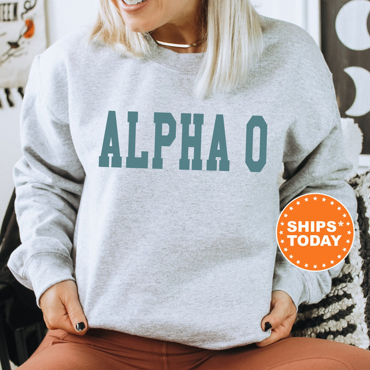 Alpha Omicron Pi Bold Aqua Sorority Sweatshirt | Alpha O Sorority Letters Crewneck | Sorority Merch | Big Little Gifts | Bid Day Basket
