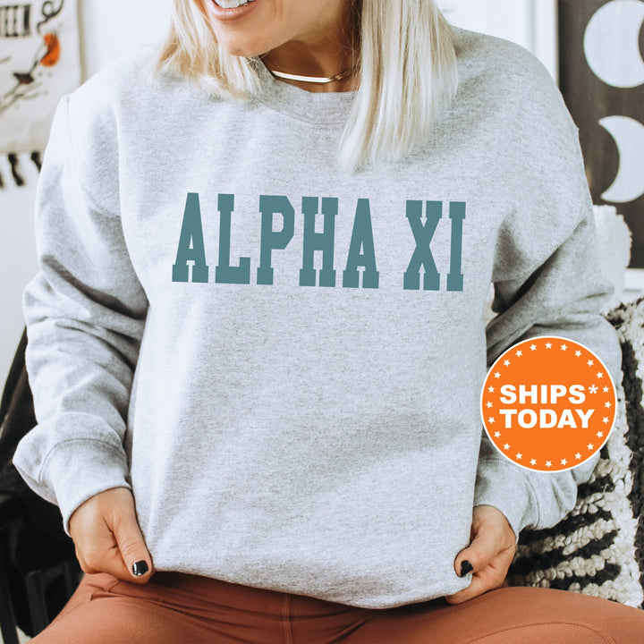 Alpha Xi Delta Bold Aqua Sorority Sweatshirt | Alpha Xi Sorority Letters Crewneck | AXID Sorority Merch | Big Little Gifts | Bid Day Basket