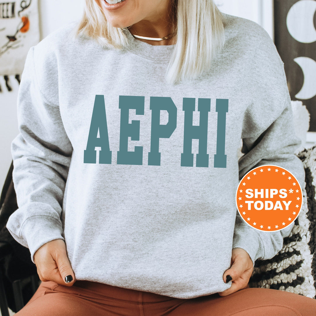 Alpha Epsilon Phi Bold Aqua Sorority Sweatshirt | AEPhi Sorority Letters Crewneck | Sorority Merch | Big Little Reveal Gift | Bid Day Basket