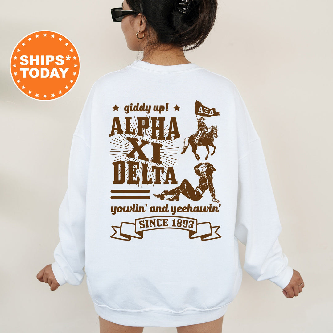 Alpha Xi Delta Giddy Up Cowgirl Sorority Sweatshirt | AXID Western Sweatshirt | Alpha Xi Sorority Apparel | Big Little Reveal Gift