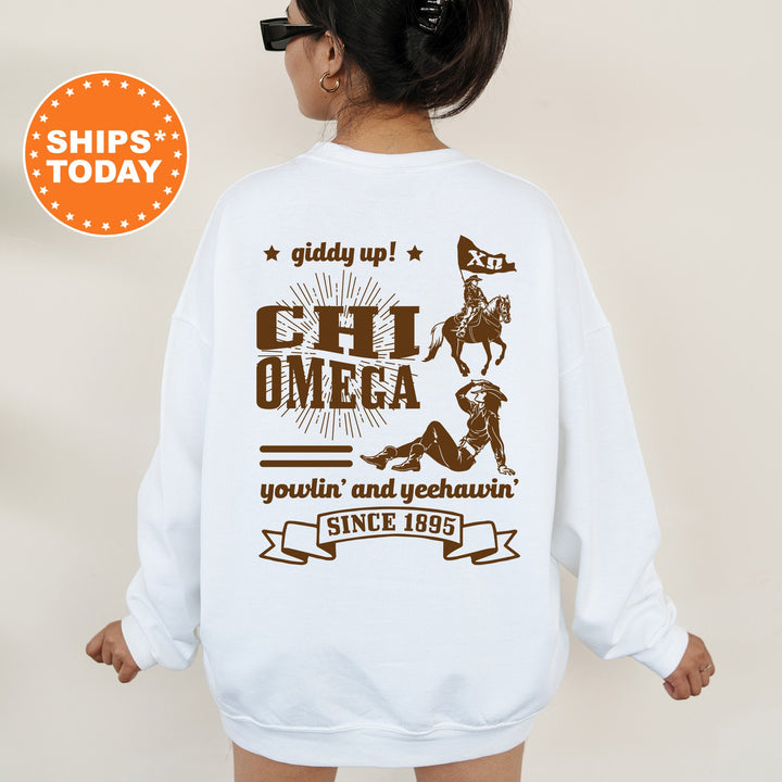 Chi Omega Giddy Up Cowgirl Sorority Sweatshirt | Chi O Western Sweatshirt | Sorority Apparel | Big Little Gift | Country Sweatshirt