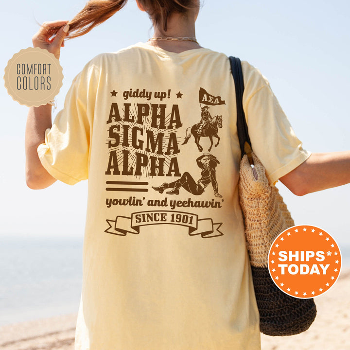 Alpha Sigma Alpha Giddy Up Cowgirl Sorority T-Shirt | Sorority Western Theme Shirt | Big Little Gift | Comfort Colors Country Shirt _ 16334g