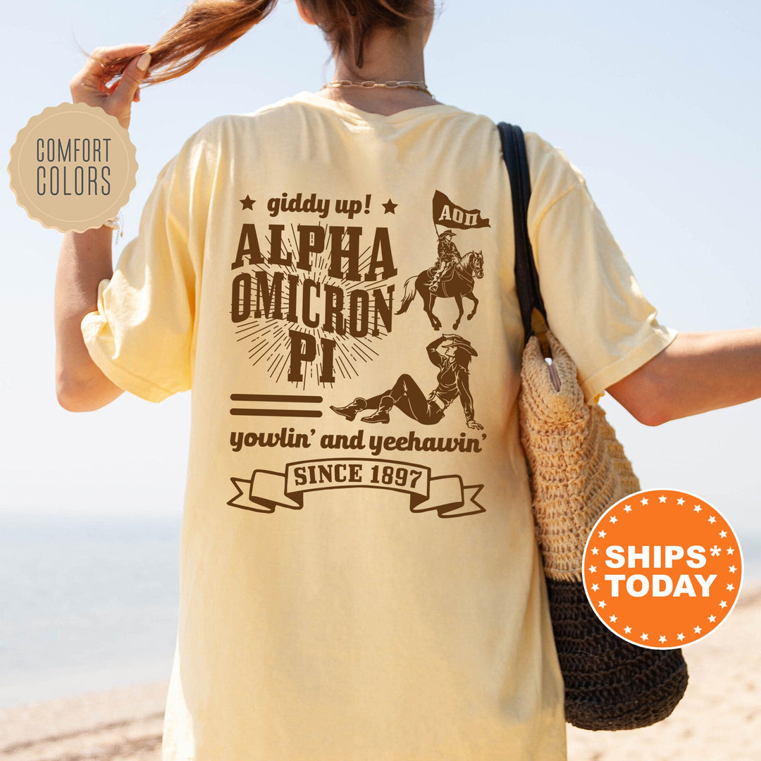 Alpha Omicron Pi Giddy Up Cowgirl Sorority T-Shirt | Alpha O Western Theme Shirt | Big Little Gift | Comfort Colors Country Shirt _ 16332g