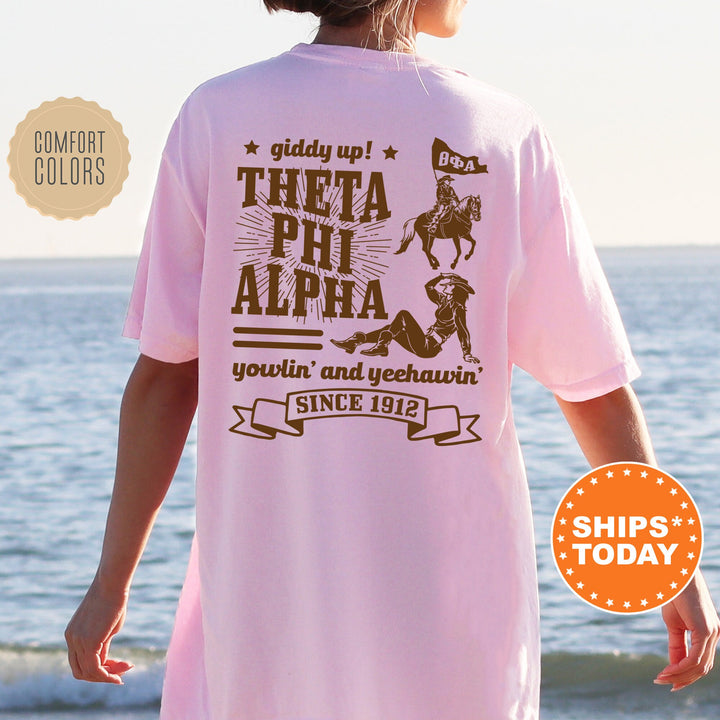 Theta Phi Alpha Giddy Up Cowgirl Sorority T-Shirt | Theta Phi Western Theme Shirt | Big Little Gift | Comfort Colors Country Shirt _ 16352g