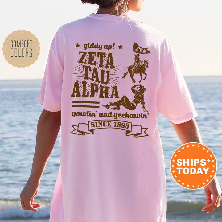Zeta Tau Alpha Giddy Up Cowgirl Sorority T-Shirt | ZETA Western Theme Shirt | Big Little Reveal Gift | Comfort Colors Country Shirt _ 16353g