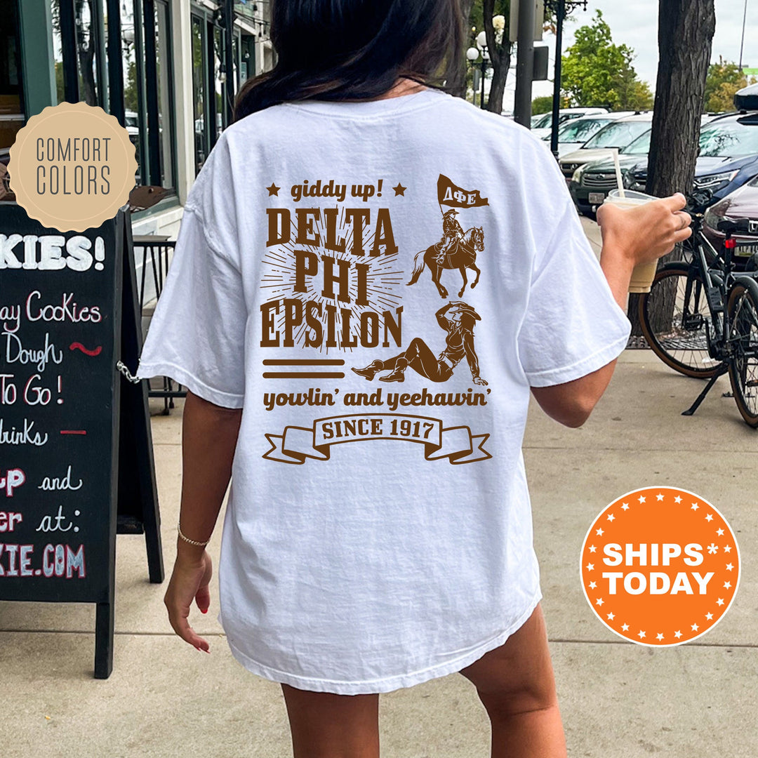 Delta Phi Epsilon Giddy Up Cowgirl Sorority T-Shirt | DPHIE Western Theme Shirt | Big Little Gift | Comfort Colors Country Shirt _ 16340g