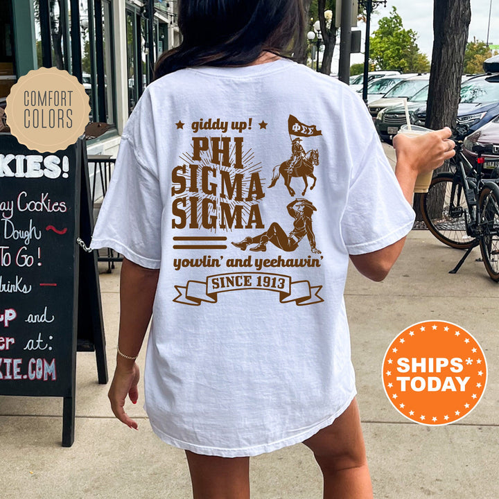 Phi Sigma Sigma Giddy Up Cowgirl Sorority T-Shirt | Phi Sig Western Theme Shirt | Big Little Gift | Comfort Colors Country Shirt _ 16347g