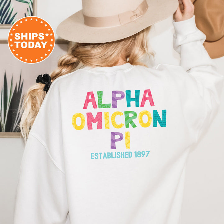 Alpha Omicron Pi Papercut Sorority Sweatshirt | Alpha O Fun Letters Sweatshirt | Big Little Sorority Reveal | Sorority Gift | Greek Apparel