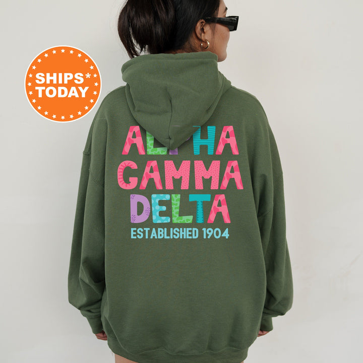Alpha Gamma Delta Papercut Sorority Sweatshirt | Alpha Gam Fun Letters Sweatshirt | Big Little Sorority Gifts | Custom Greek Apparel