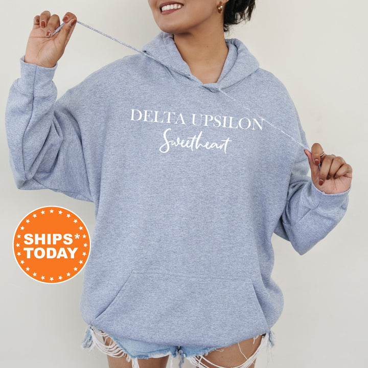 Delta Upsilon Cursive Sweetheart Fraternity Sweatshirt | DU Sweetheart Sweatshirt | Fraternity Hoodie | Gift For Girlfriend