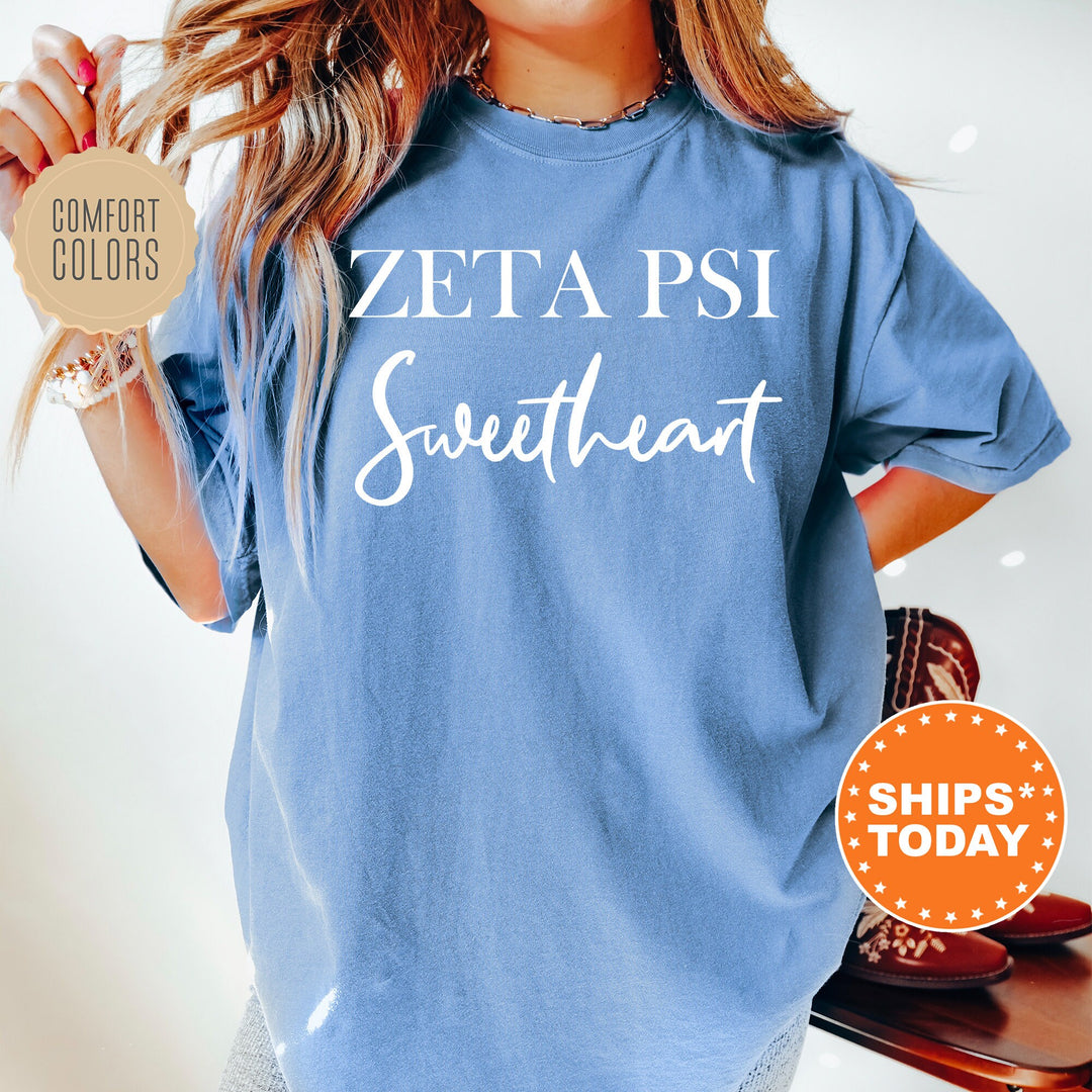 Zeta Psi Cursive Sweetheart Fraternity T-Shirt | Zeta Psi Sweetheart Shirt | Zete Comfort Colors Tee | Gift For Girlfriend _ 6943g