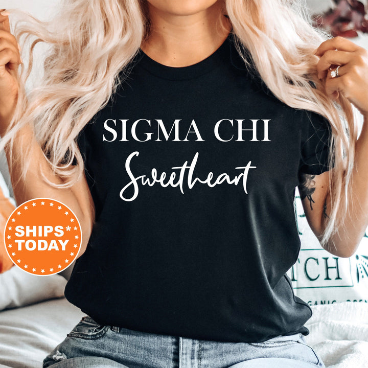 Sigma Chi Cursive Sweetheart Fraternity T-Shirt | Sigma Chi Sweetheart Shirt | Comfort Colors Tee | Gift For Girlfriend _ 6935g