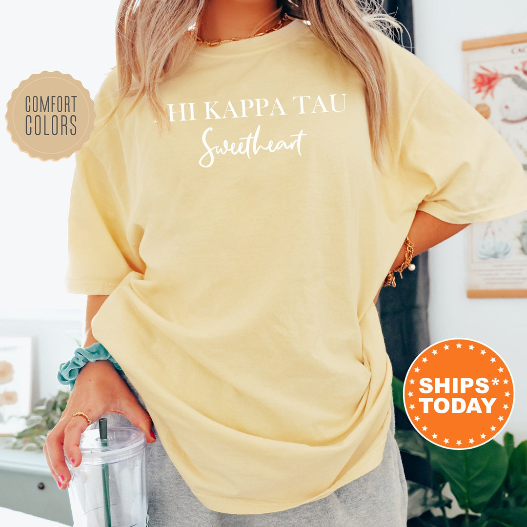 Phi Kappa Tau Cursive Sweetheart Fraternity T-Shirt | Phi Tau Sweetheart Shirt | Comfort Colors Tee | Gift For Girlfriend _ 6929g