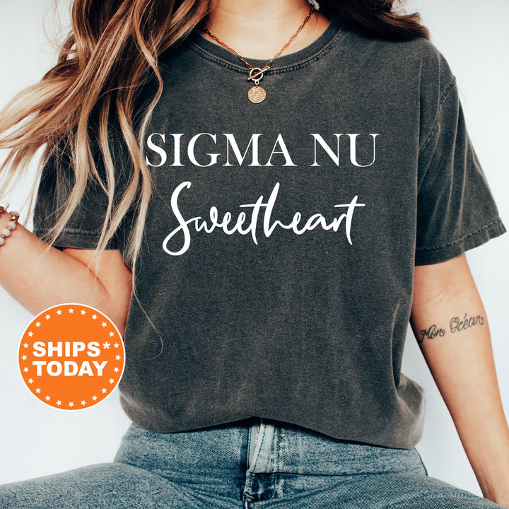 Sigma Nu Cursive Sweetheart Fraternity T-Shirt | Sigma Nu Sweetheart Shirt | Comfort Colors Tee | Gift For Girlfriend _ 6936g