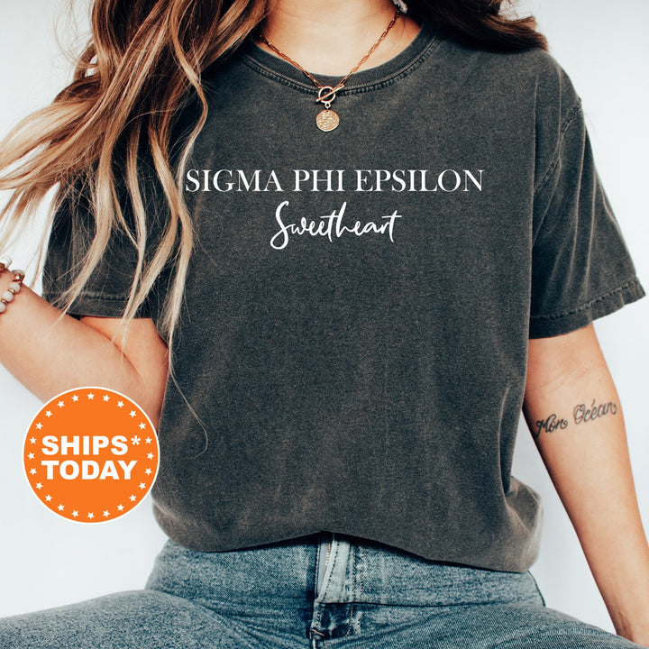 Sigma Phi Epsilon Cursive Sweetheart Fraternity T-Shirt | SigEp Sweetheart Shirt | Comfort Colors Tee | Gift For Girlfriend _ 6937g
