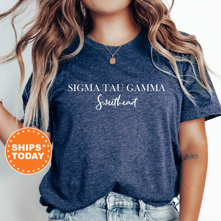 Sigma Tau Gamma Cursive Sweetheart Fraternity T-Shirt | Sig Tau Sweetheart Shirt | Comfort Colors Tee | Gift For Girlfriend _ 6939g