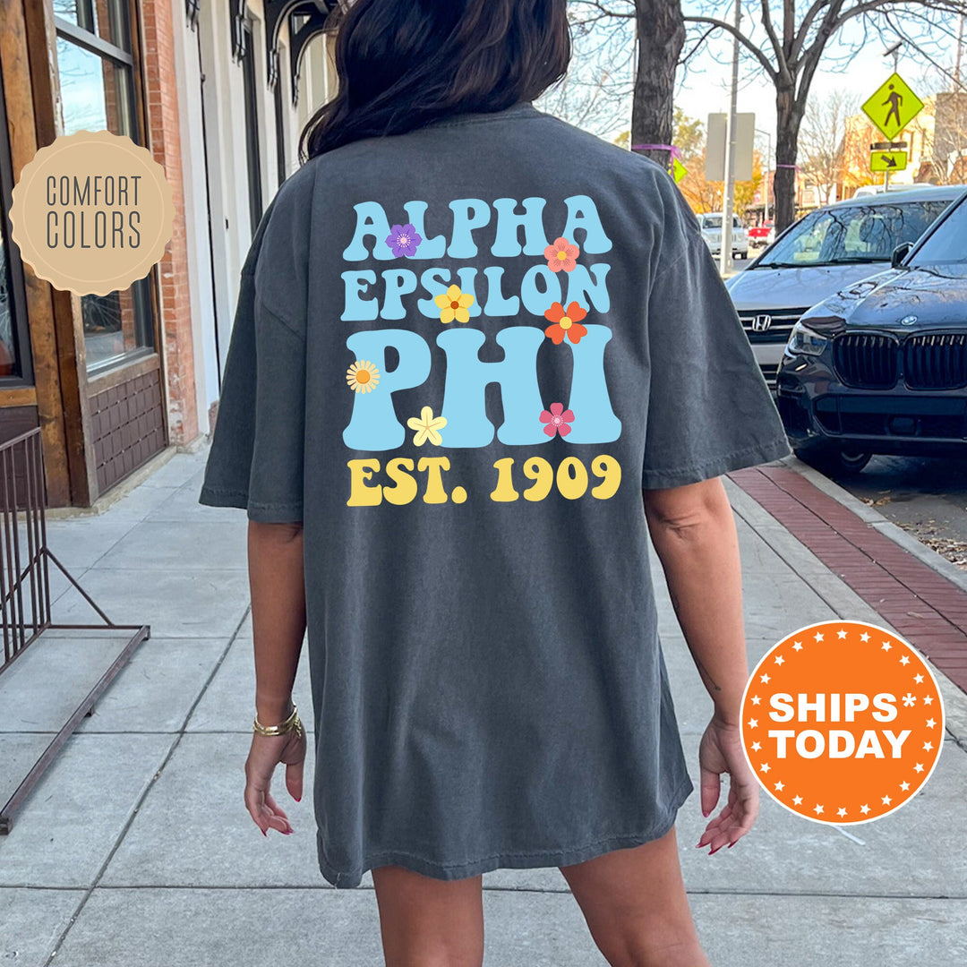 Alpha Epsilon Phi Bright Buds Sorority T-Shirt | AEPhi Comfort Colors Shirt | Big Little Sorority Reveal | Trendy Floral Shirt _ 13556g