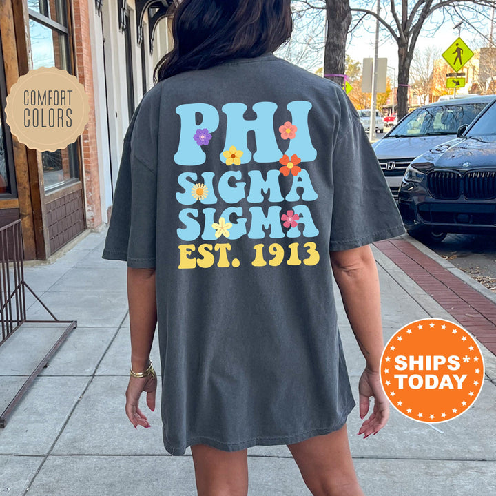 Phi Sigma Sigma Bright Buds Sorority T-Shirt | Phi Sig Comfort Colors Shirt | Big Little Sorority Reveal | Trendy Floral Shirt _ 13573g