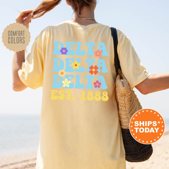 Delta Delta Delta Bright Buds Sorority T-Shirt | Tri Delta Comfort Colors Shirt | Big Little Sorority Reveal | Trendy Floral Shirt _ 13564g