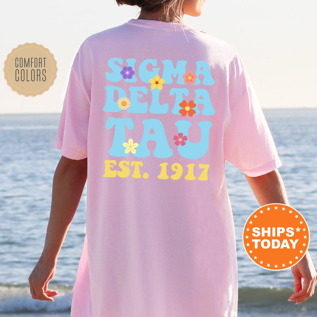 Sigma Delta Tau Bright Buds Sorority T-Shirt | Sig Delt Comfort Colors Shirt | Big Little Sorority Reveal | Trendy Floral Shirt _ 13575g