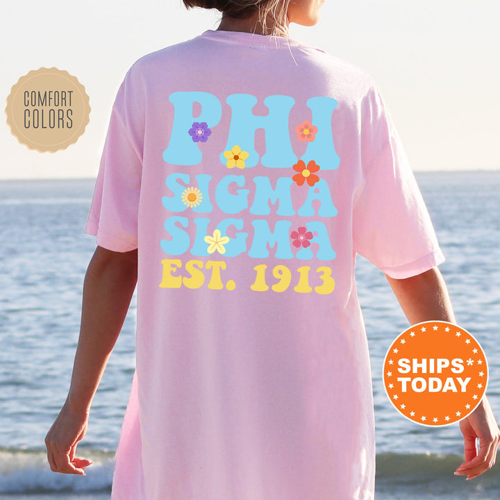 Phi Sigma Sigma Bright Buds Sorority T-Shirt | Phi Sig Comfort Colors Shirt | Big Little Sorority Reveal | Trendy Floral Shirt _ 13573g