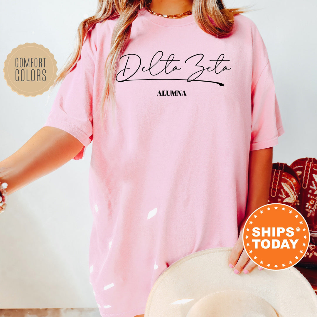 Delta Zeta Alumna Cursive Sorority T-Shirt | Dee Zee Alumna Shirt | Delta Zeta Homecoming Shirt | Sorority Gifts | Comfort Colors  _ 7267g