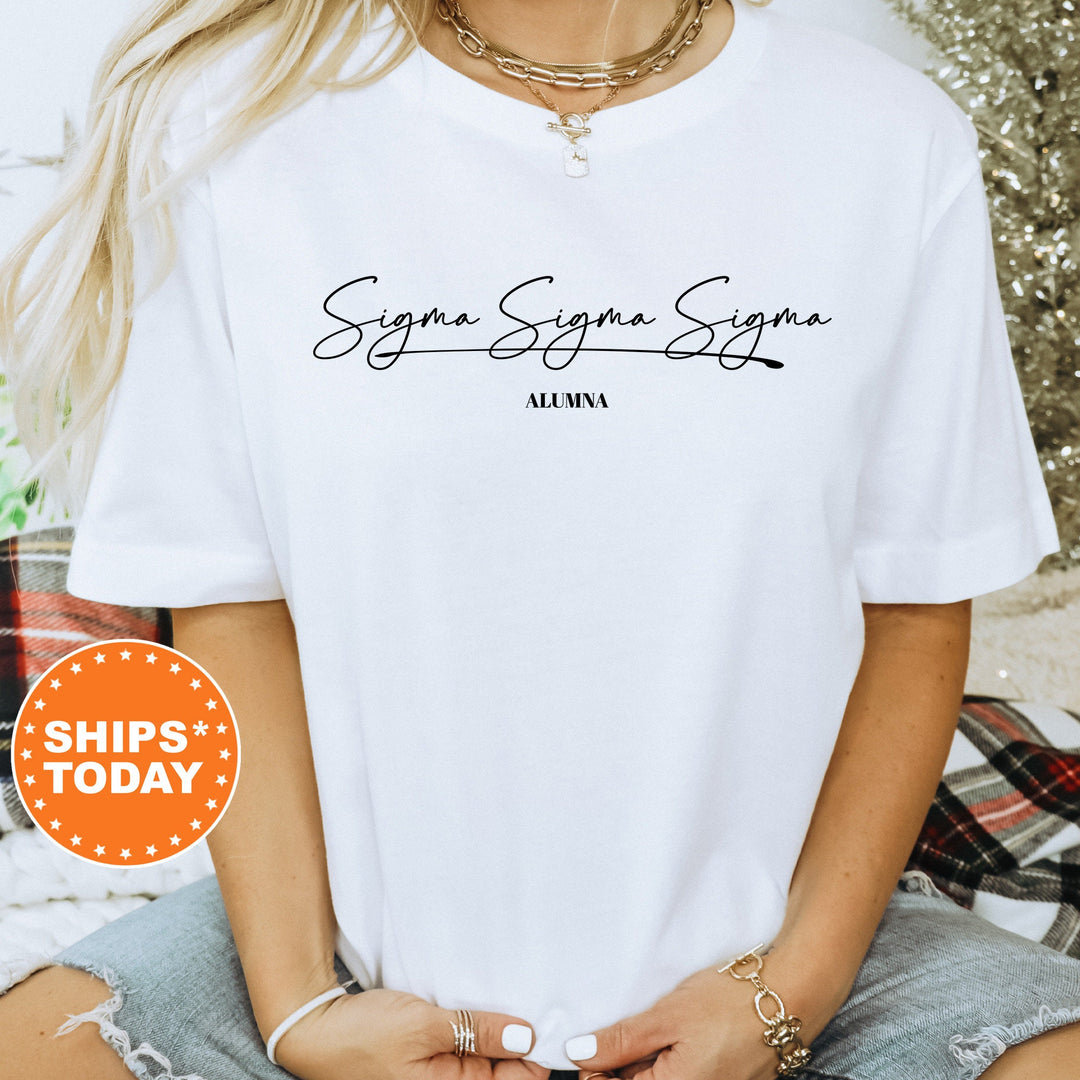 Sigma Sigma Sigma Alumna Cursive Sorority T-Shirt | Tri Sigma Alumna Shirt | Homecoming Shirt | Sorority Gift | Comfort Colors Shirt _ 7277g