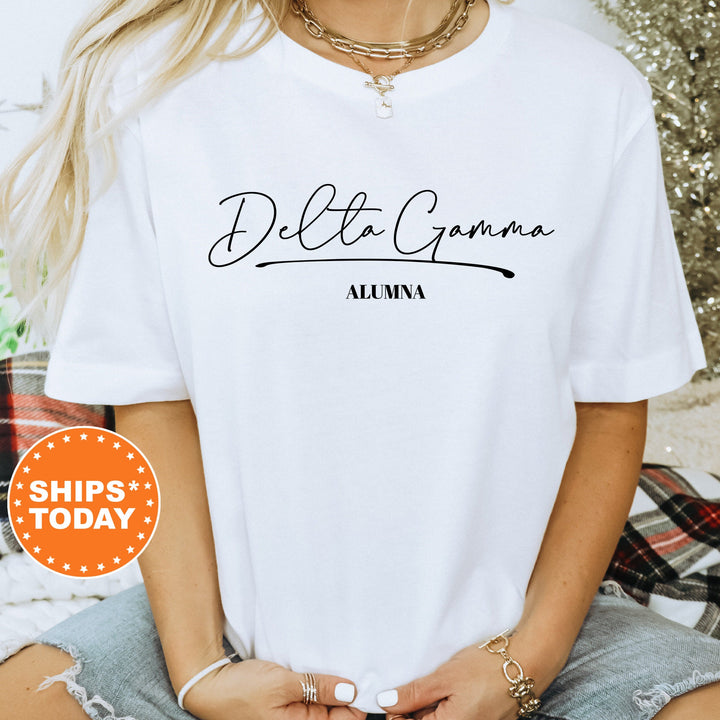 Delta Gamma Alumna Cursive Sorority T-Shirt | Dee Gee Alumna Shirt | Delta Gamma Homecoming Shirt | Sorority Gifts | Comfort Colors  _ 7265g